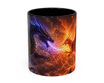 Koffiemok Fire Phoenix en Ice Dragon, fantasie mythisch wezen, 11/15oz