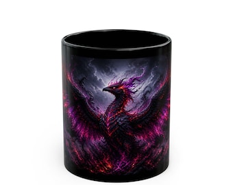 Mok Dark Phoenix, Fantasy Firebird, zwart keramiek 11/15oz