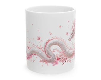 Sakura Dragon Mug | Ceramic Coffee Cup 11oz 15oz