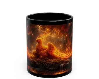 Koele Phoenix-mok, zwarte keramische koffiekop 11/15 oz