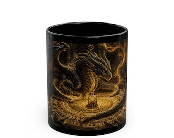 Mok gouden draak | Zwarte keramische koffiekop 11/15 oz