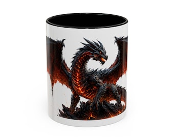 Zwarte drakenmok. Witte koffiemok 11oz 15oz