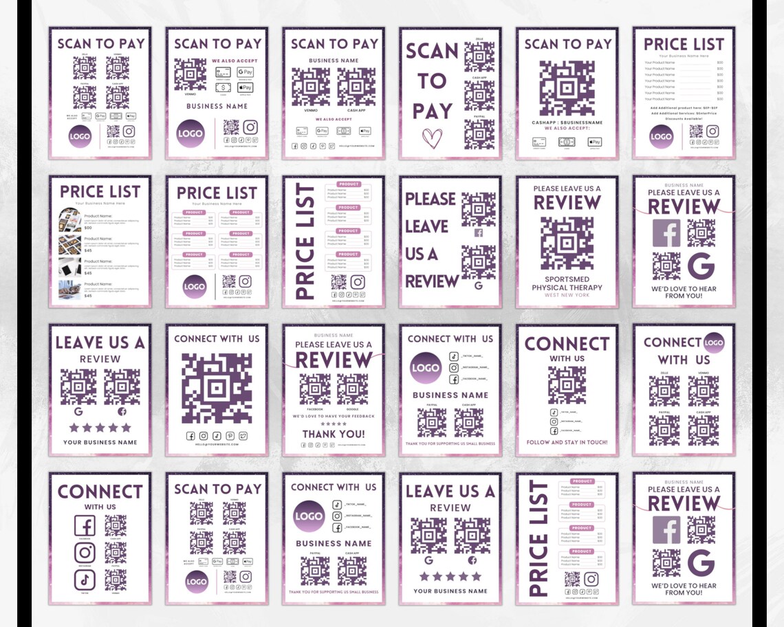 Pay Code Design Scan to Pay QR Code Sign Editable Canva Template, Printable Payment ...