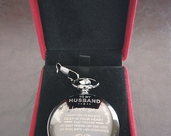 Quartz Pocket Watch To My Husband I LOVE YOU, in Beautiful Gift Box