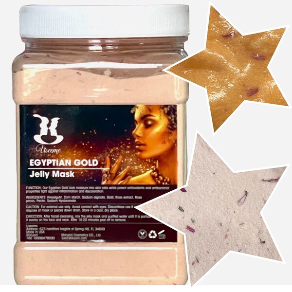 24K Gold Jelly Mask for Facials: Peel Off Hydrojelly Mask PowderJar Hydrating, Brightening, Firming Jelly Face Masks w/ Egyptian Rose Petals