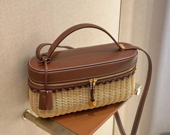 Bamboo Woven Shoulder Bags, L27 Bag, Women&#39;s Summer Handbags, Vacation Shoulder Bag