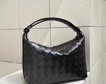 Woven Tote Bags, Leather Woven Handbags, Small Weaved Leather Top Handle Bags