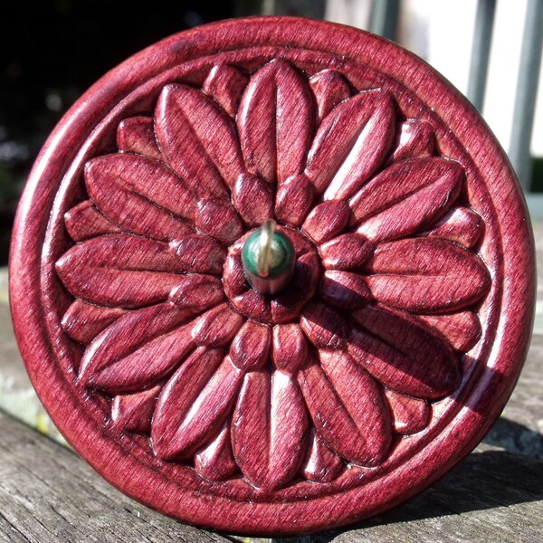 drop spindle, Red Stained Flower, 1 oz top whorl