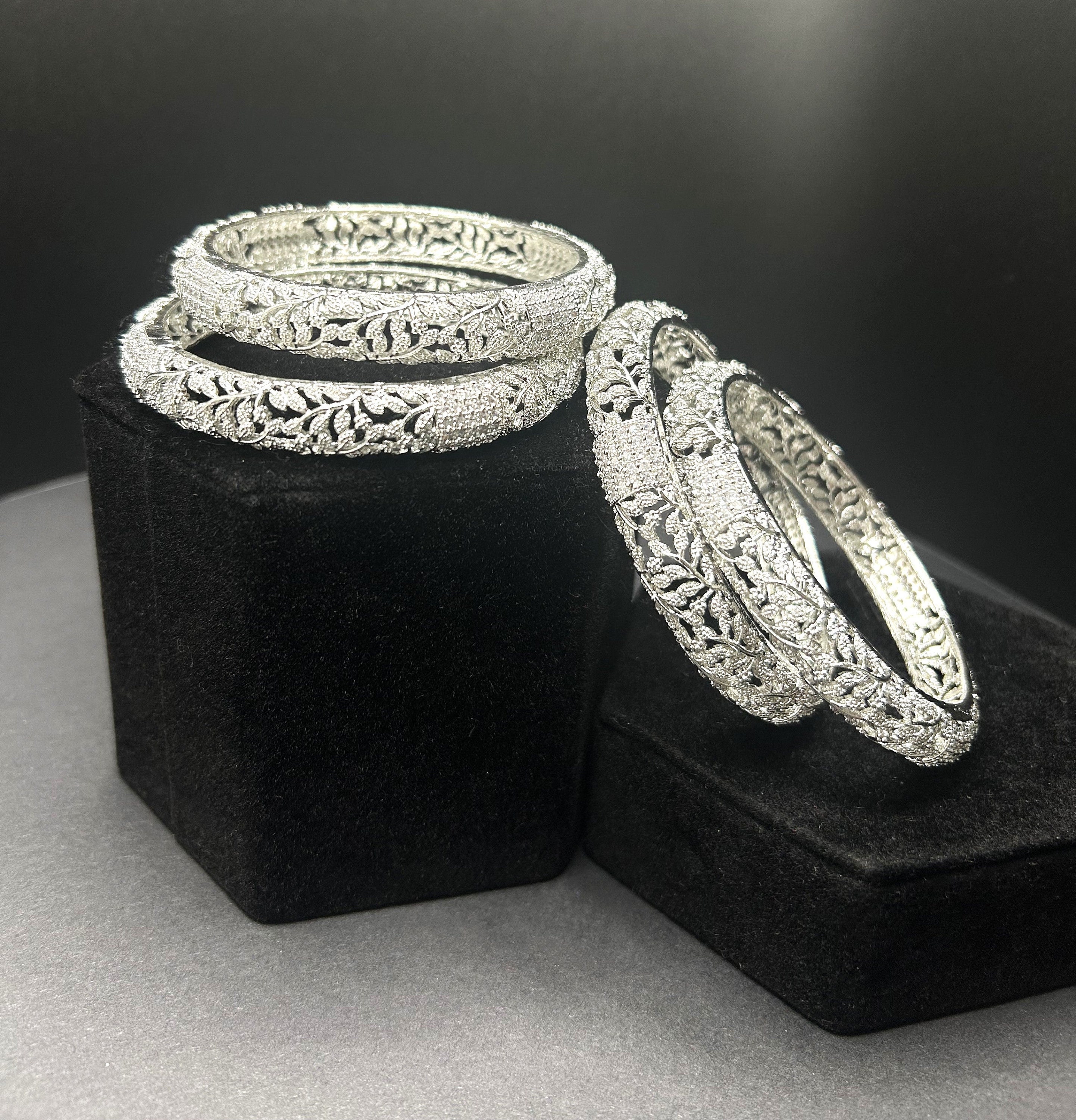 American Diamond Silver Bangles - Set of 4 - Etsy