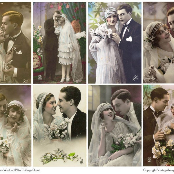 EVERYDAY People WEDDED BLISS Vintage Postcards - Instant Download Digital Collage Sheet