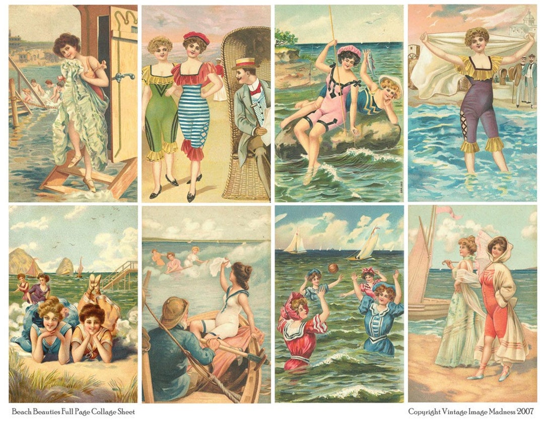 BEACH BEAUTIES Vintage Postcards Instant Download Digital Collage Sheet ...
