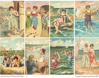 BEACH BEAUTIES Vintage Postcards - Instant Download Digital Collage Sheet