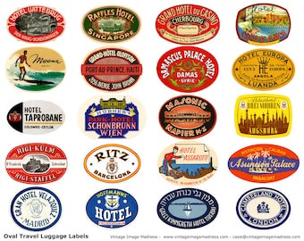 TRAVEL LUGGAGE STICKERS Vintage Travel Images - Instant Download Digital Collage Sheet