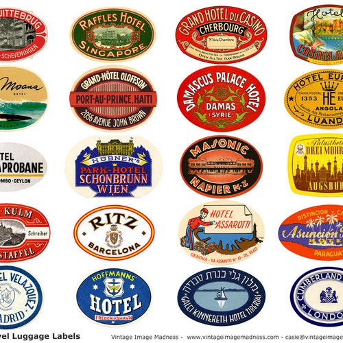 TRAVEL LUGGAGE STICKERS Vintage Travel Images - Instant Download Digital  Collage Sheet