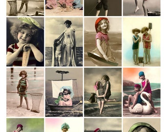 SUMMERTIME CHILDREN Vintage Images - Instant Download Digital Collage Sheet