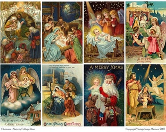 HOLIDAY NATIVITY  - Vintage CHRISTMAS Collage Sheet - Instant Download