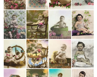 BABIES SITTING UP Vintage Images - Instant Download Digital Collage Sheet