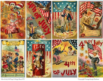 4TH OF JULY Vintage Postcards 3 - Instant Download Digital Collage Sheet