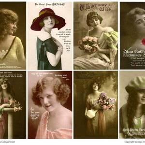 BIRTHDAY THOUGHTS Vintage Postcards - Instant Download Digital Collage Sheet