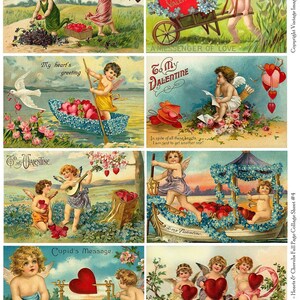 Herzen und Putten 4 Jahrgang Valentines Postkarten - sofort-Download digitale Collage Blatt