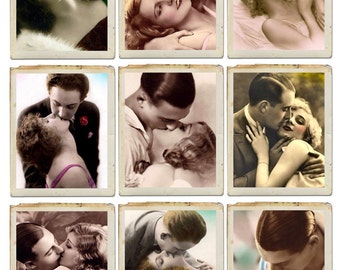 FRENCH KISSING Vintage Images - Instant Download Digital Collage Sheet