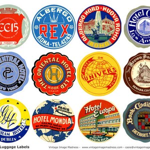 TRAVEL LUGGAGE STICKERS Vintage Travel Images - Instant Download Digital Collage Sheet