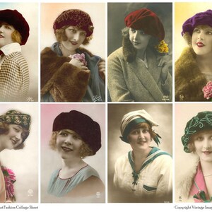 FLAPPER BERET HAT Fashions Cartões postais vintage - Folha de colagem de página inteira para download