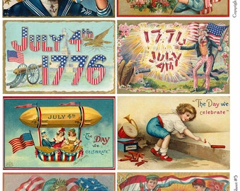 4TH OF JULY Vintage Postcards 5 - Instant Download Digital Collage Sheet