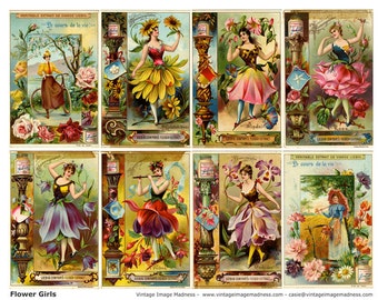 FLOWER GIRLS Vintage Images - Instant Download Digital Collage Sheet