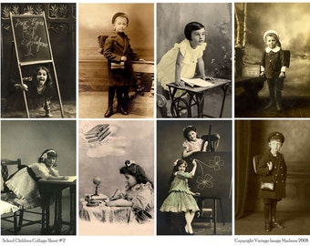 SCHOOL CHILDREN 2 Vintage Postcards - Instant Download Digital Collage Sheet