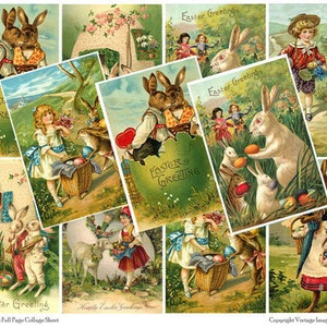 Cartoline di Pasqua dell'annata saluti - foglio Collage digitale Download immediato