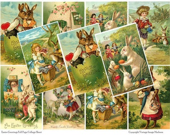 HOLIDAY GREETINGS Vintage Easter Postcards - Instant Download Digital Collage Sheet