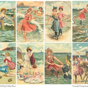 SEASIDE SUMMER Vintage Postcards - Instant Download Digital Collage Sheet