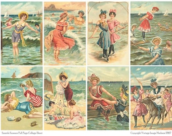 SEASIDE SUMMER Vintage Postcards - Instant Download Digital Collage Sheet