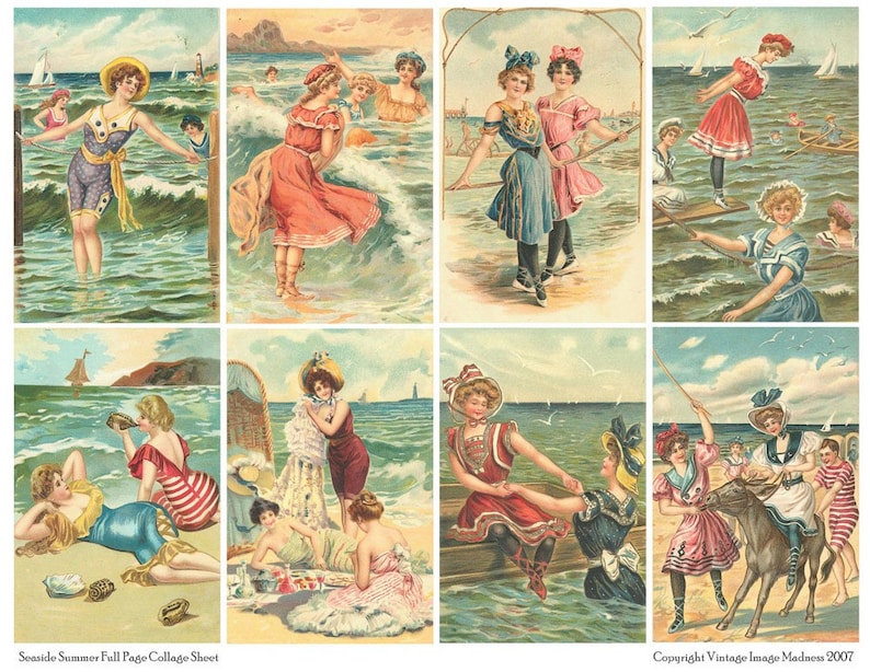 SEASIDE SUMMER Vintage Postcards Instant Download Digital Collage Sheet