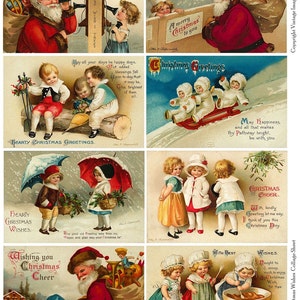 DESEOS PARA NIÑOS - Hoja de collage de NAVIDAD vintage - Descarga instantánea