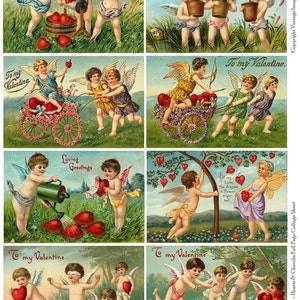 HEARTS and CHERUBS 1 Vintage Valentines Postcards - Download instantâneo de folha de colagem digital