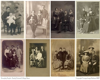 EVERYDAY People FAMILY PORTRAITS Vintage Postcards - Instant Download Digital Collage Sheet