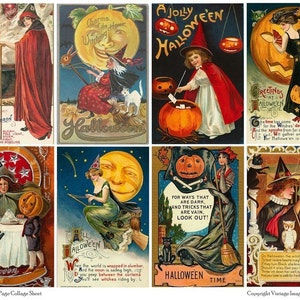 Vintage Halloween Postcards 1 - Instant Download Digital Collage Sheet