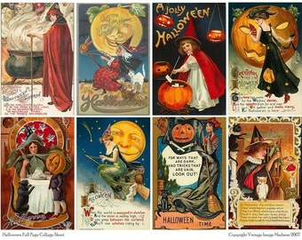 Vintage Halloween Postcards 1 - Instant Download Digital Collage Sheet