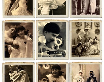 PLAYFUL PIERROT Vintage Images - Instant Download Digital Collage Sheet