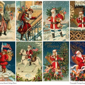 AMERICAN SANTA - Vintage CHRISTMAS Postcards Instant Download Collage Sheet