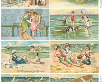 FUN in the SUN Vintage Postcards - Instant Download Digital Collage Sheet