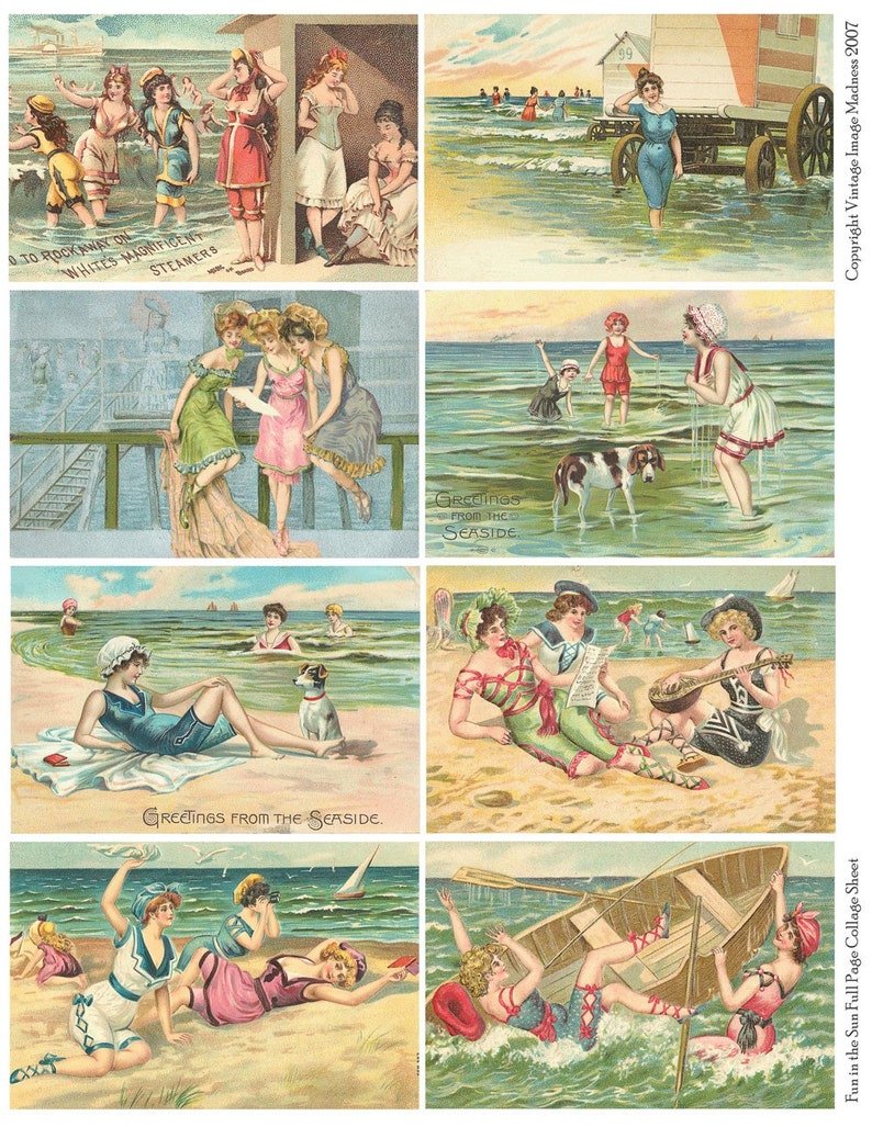 FUN in the SUN Vintage Postcards Instant Download Digital Collage Sheet ...