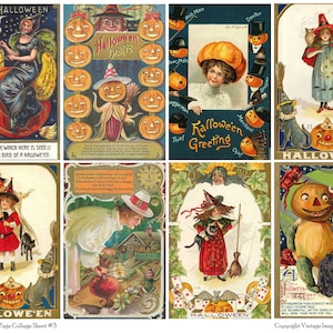 Vintage Halloween Postkarten 3 - Sofortiger Download Digital Collage Sheet