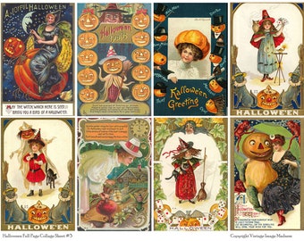 Vintage Halloween Postcards 3 - Instant Download Digital Collage Sheet