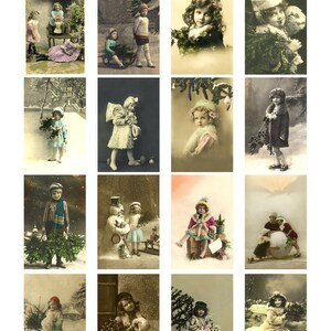 Cartes postales anciennes CHILDREN16 de Noël - feuille de Collage numérique téléchargement immédiat