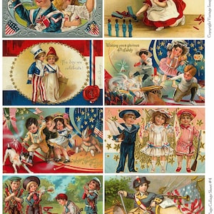 4TH OF JULY Vintage Postcards 4 - Instant Download Digital Collage Sheet