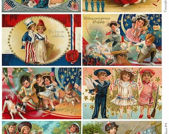 4TH OF JULY Vintage Postcards 4 - Instant Download Digital Collage Sheet