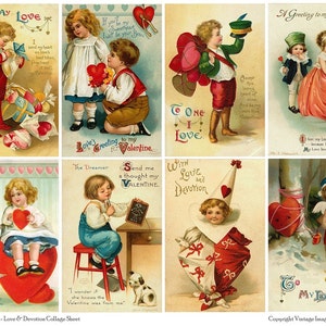 LOVE and DEVOTION Vintage Valentines Postcards - Instant Download Digital Collage Sheet
